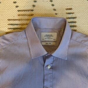 Charles Tyrwhitt Men's Dress Shirt - Purple Stripe 17/35 in Slim Fit